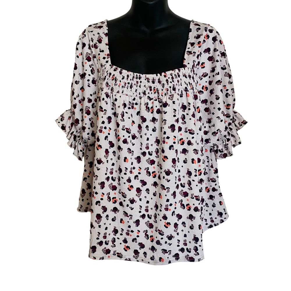 MELLODAY Puff Sleeve Square Neck Leopard Print Peasant Top